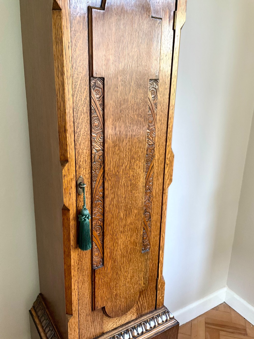 Oak Grandfather Clock Musical Westminster Chiming Longcase  View XIV