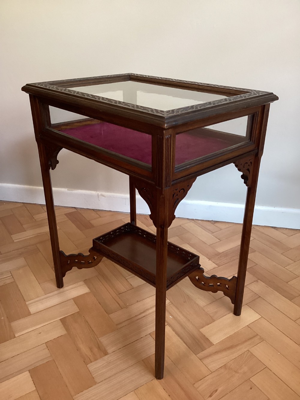 Mahogany Bijouterie Table with blind fret work to top