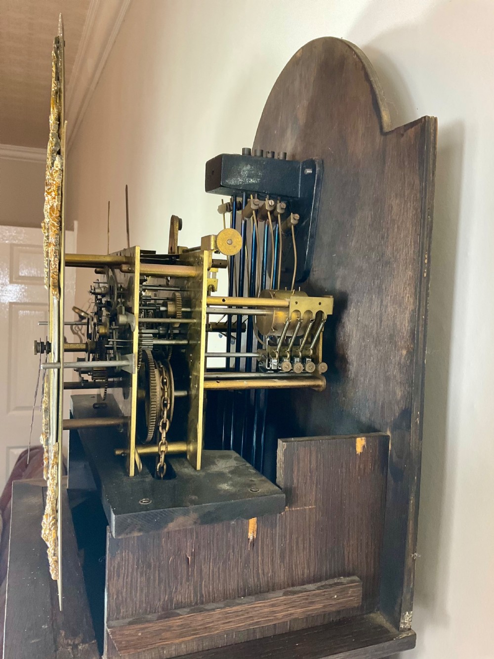 Oak Grandfather Longcase Clock Musical Chimes View IV