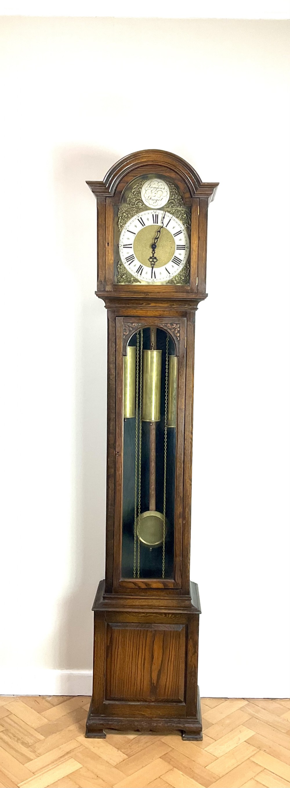 Small 3 Weight Musical Oak Grandfather Longcase Clock