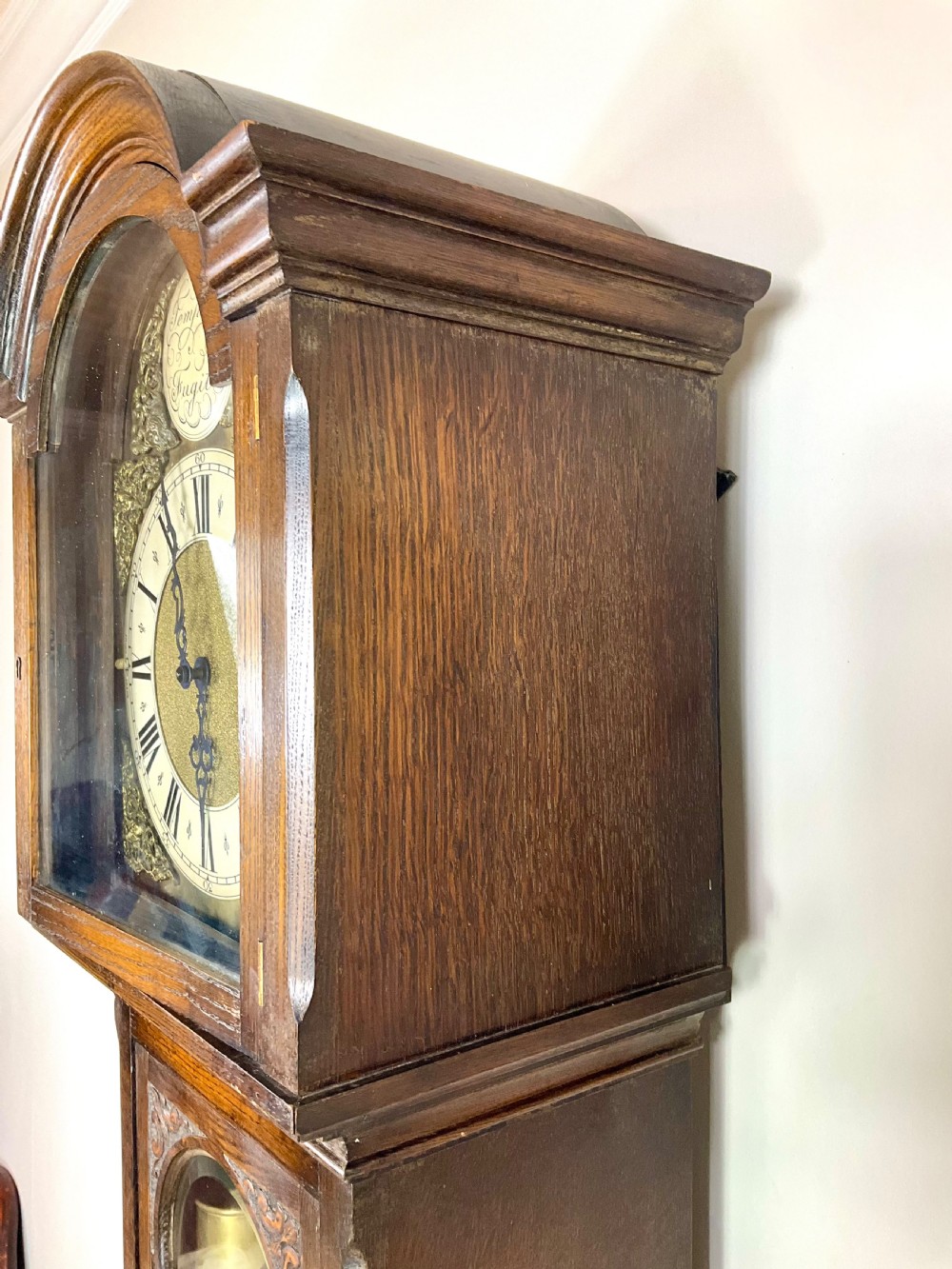 Small 3 Weight Musical Oak Grandfather Longcase Clock View IV