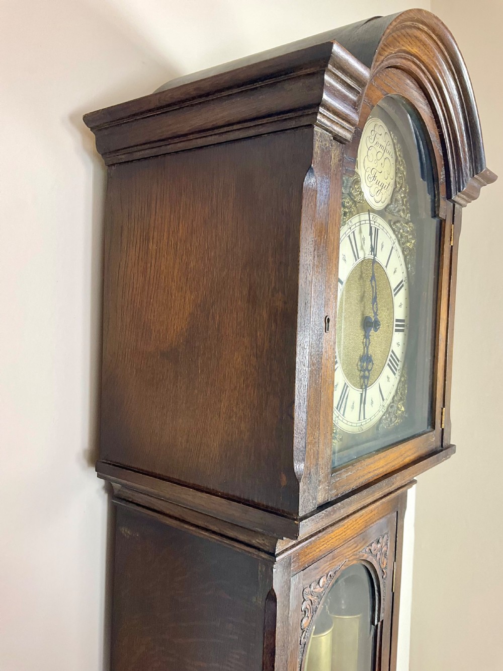 Small 3 Weight Musical Oak Grandfather Longcase Clock View VIII