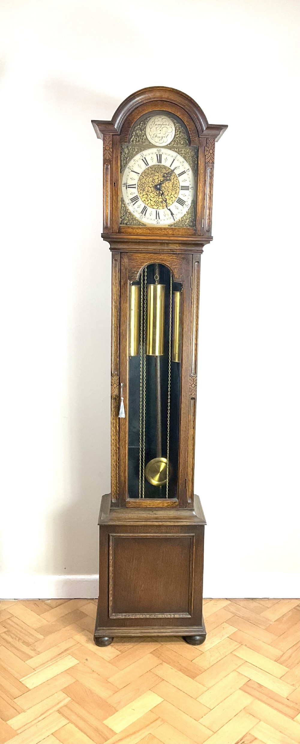 English Oak Musical  Chiming Grandmother Longcase Clock