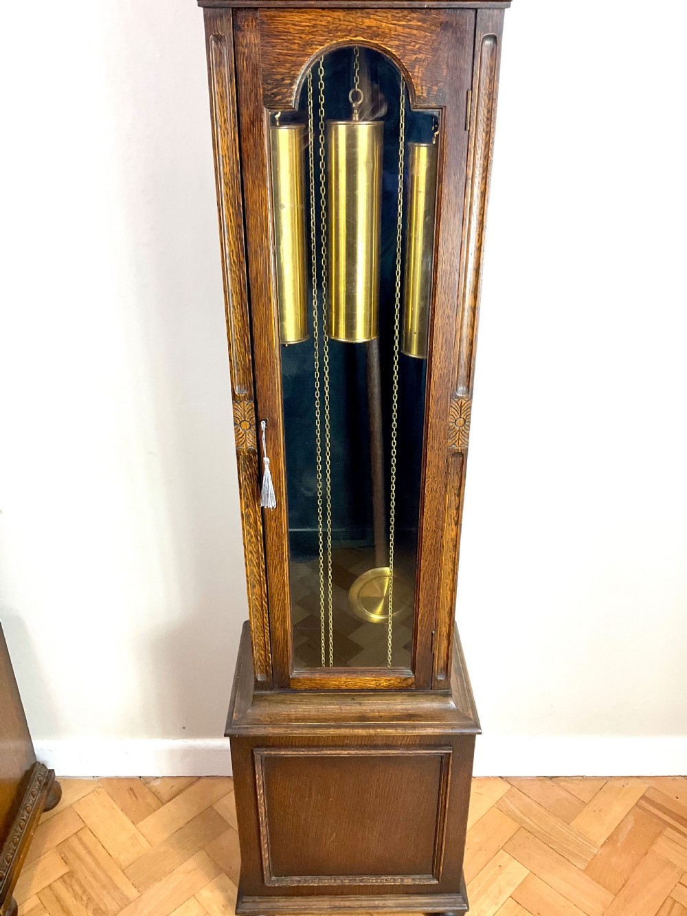 English Oak Musical  Chiming Grandmother Longcase Clock View VII