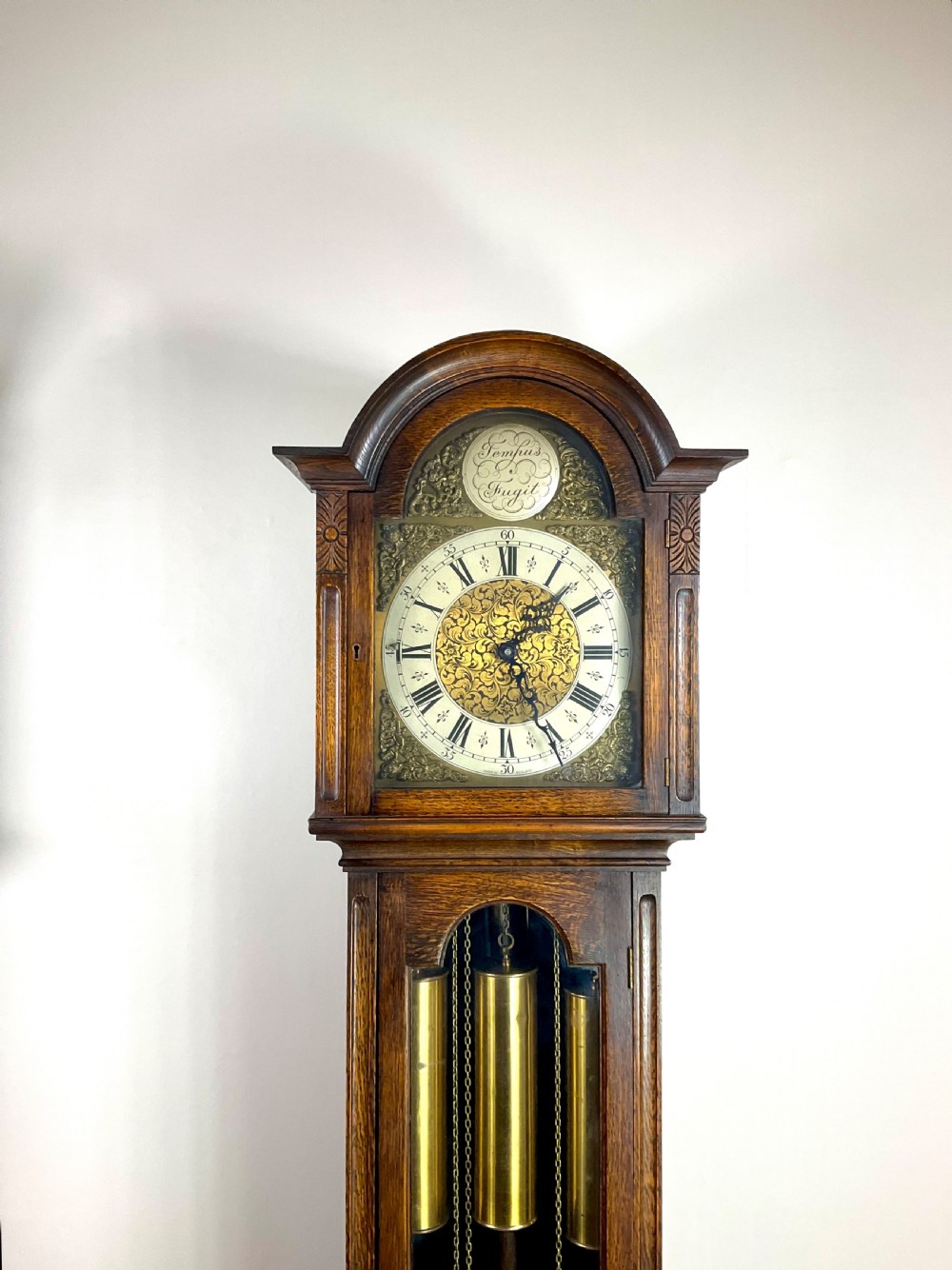 English Oak Musical  Chiming Grandmother Longcase Clock View VIII