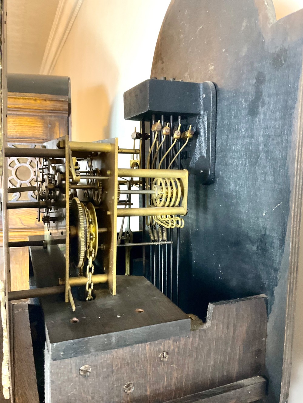 English Oak Musical  Chiming Grandmother Longcase Clock View IX