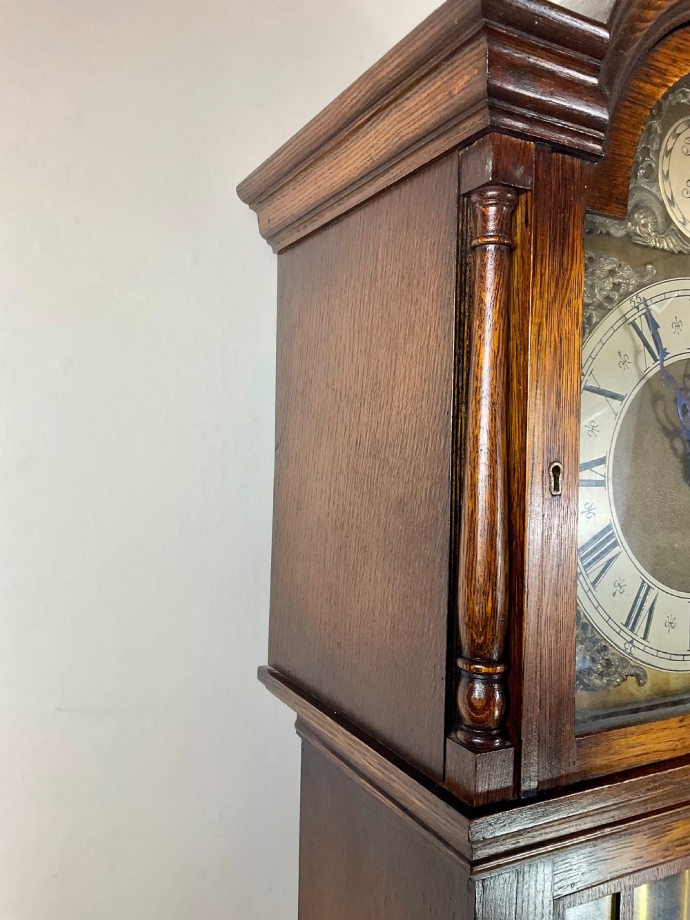 Mellow Tune Musical Oak Small Grandfather Longcase Clock View V