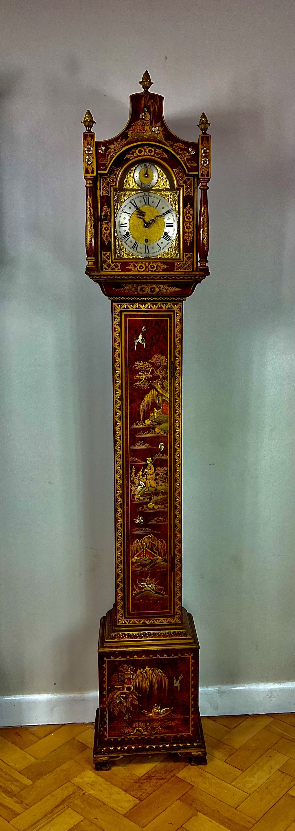 Chinoiserie Musical Chiming Grandmother Longcase Clock