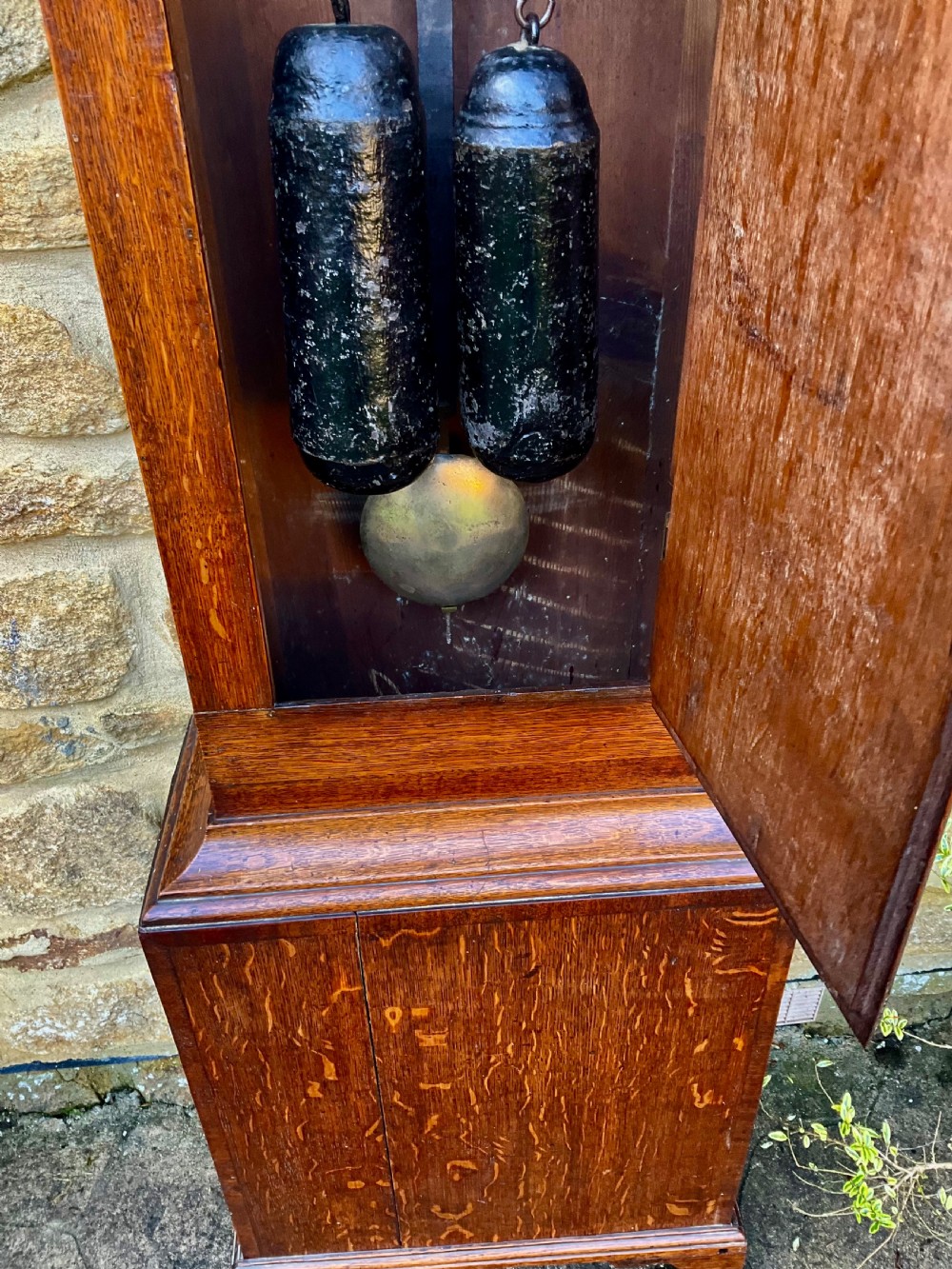 A tall Georgian longcase clock crafted from rich oak and mahogany featuring a swan-neck pediment hood and a hand-painted square dial. View XI