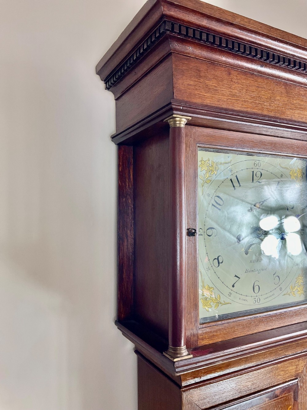 Georgian Inlaid Oak Grandfather Longcase Clock View IX
