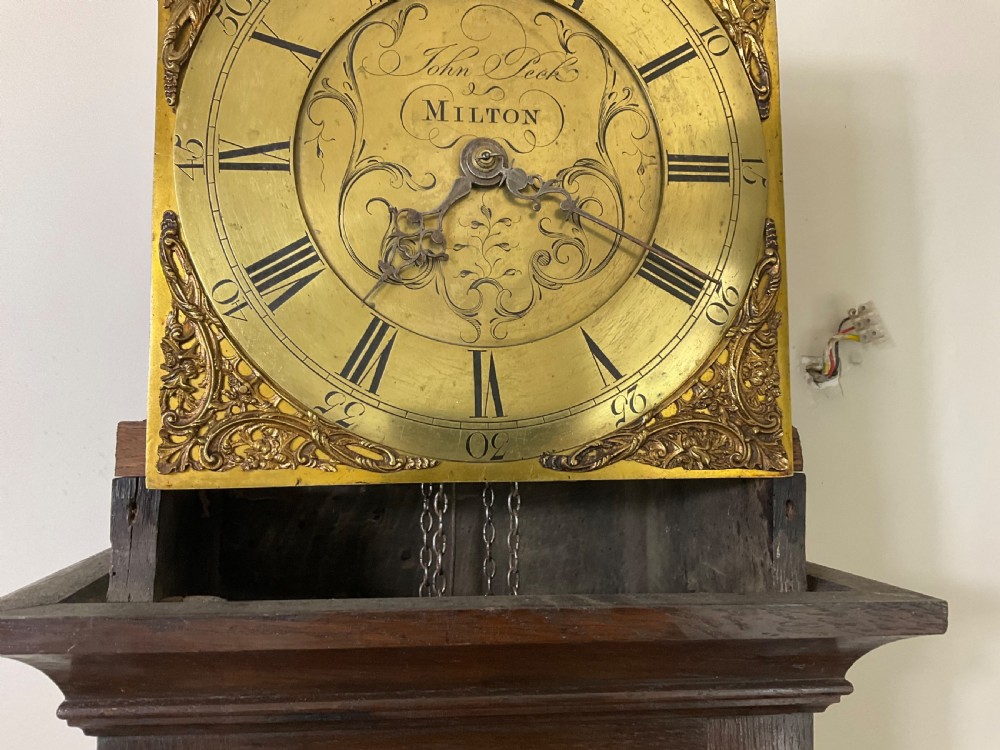 Slim Georgian Oak Grandfather or Longcase Clock 10.25in Dial View II
