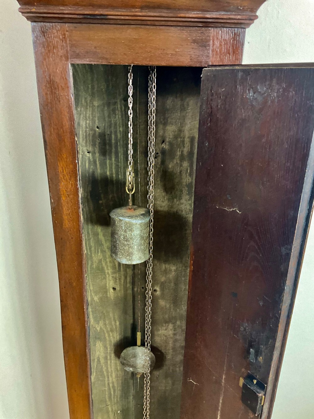 Slim Georgian Oak Grandfather or Longcase Clock 10.25in Dial View VI