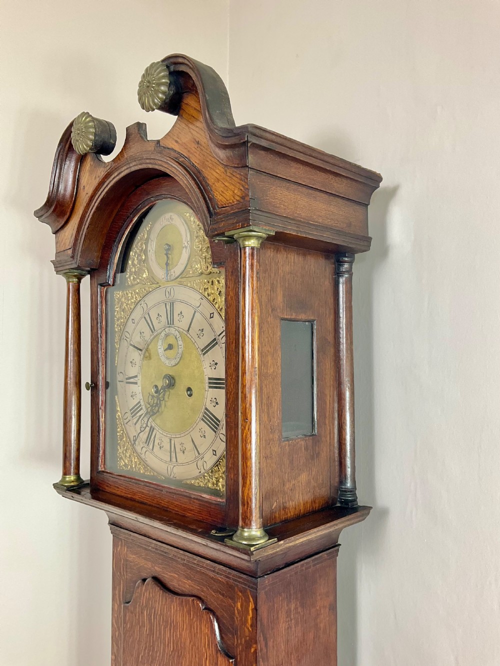 Silent/Strike Small Georgian Oak Grandfather Longcase Clock  View X