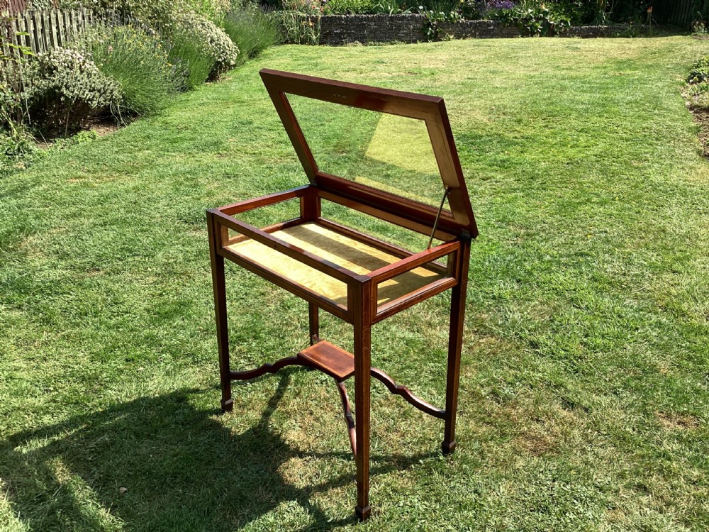Edwardian inlaid mahogany bijouterie display table vitrine