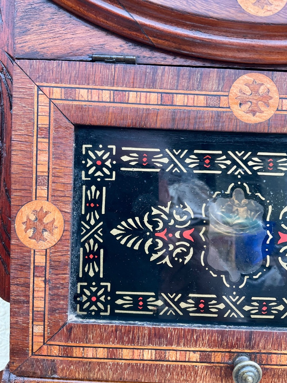 19th C Walnut Inlaid American Drop Dial Striking Wall Clock View III