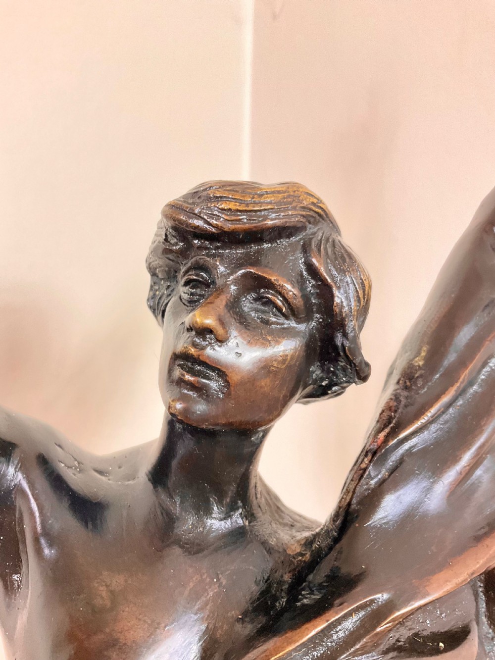 Late 19th C. Perron “Paix et Travail” Bronze Figure Sculpture  View II