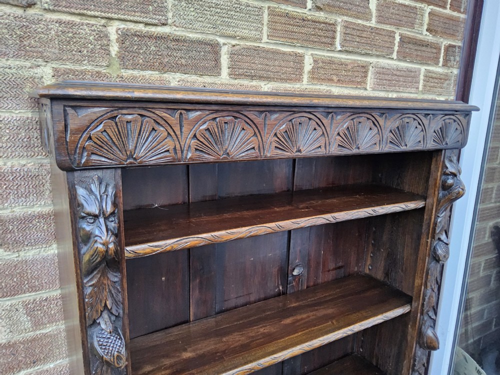 Victorian Carved Oak Open Bookcase View II