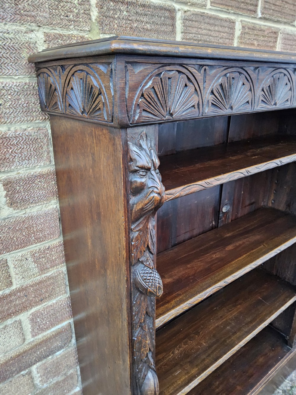 Victorian Carved Oak Open Bookcase View VI