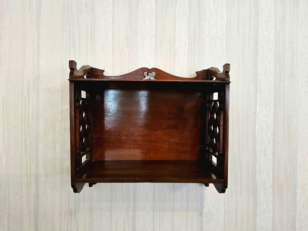 Mahogany wall hanging shelves View II