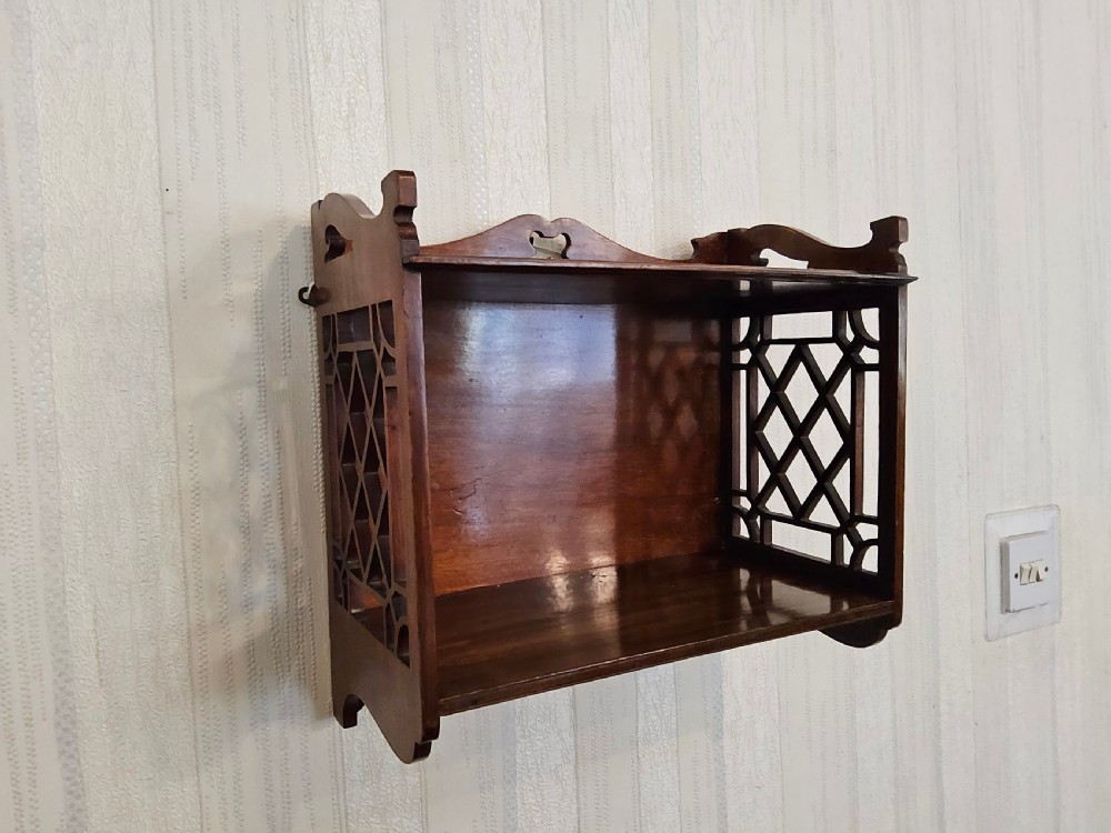 Mahogany wall hanging shelves View III