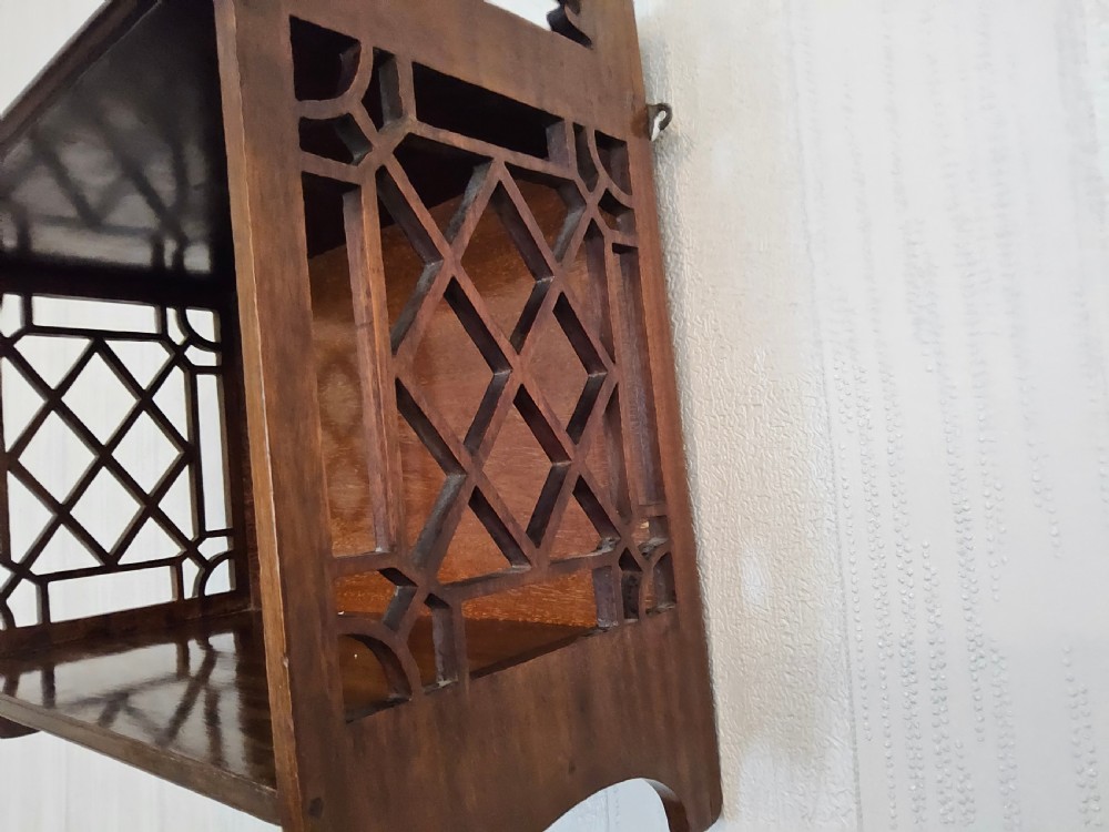 Mahogany wall hanging shelves View V