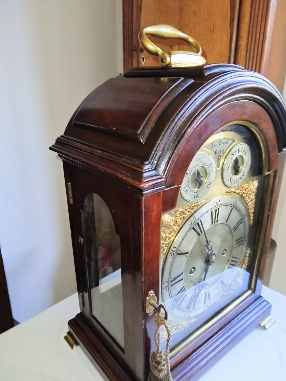 George III Mahogany Verge Fusee Bracket Clock Engraved Plate View VI