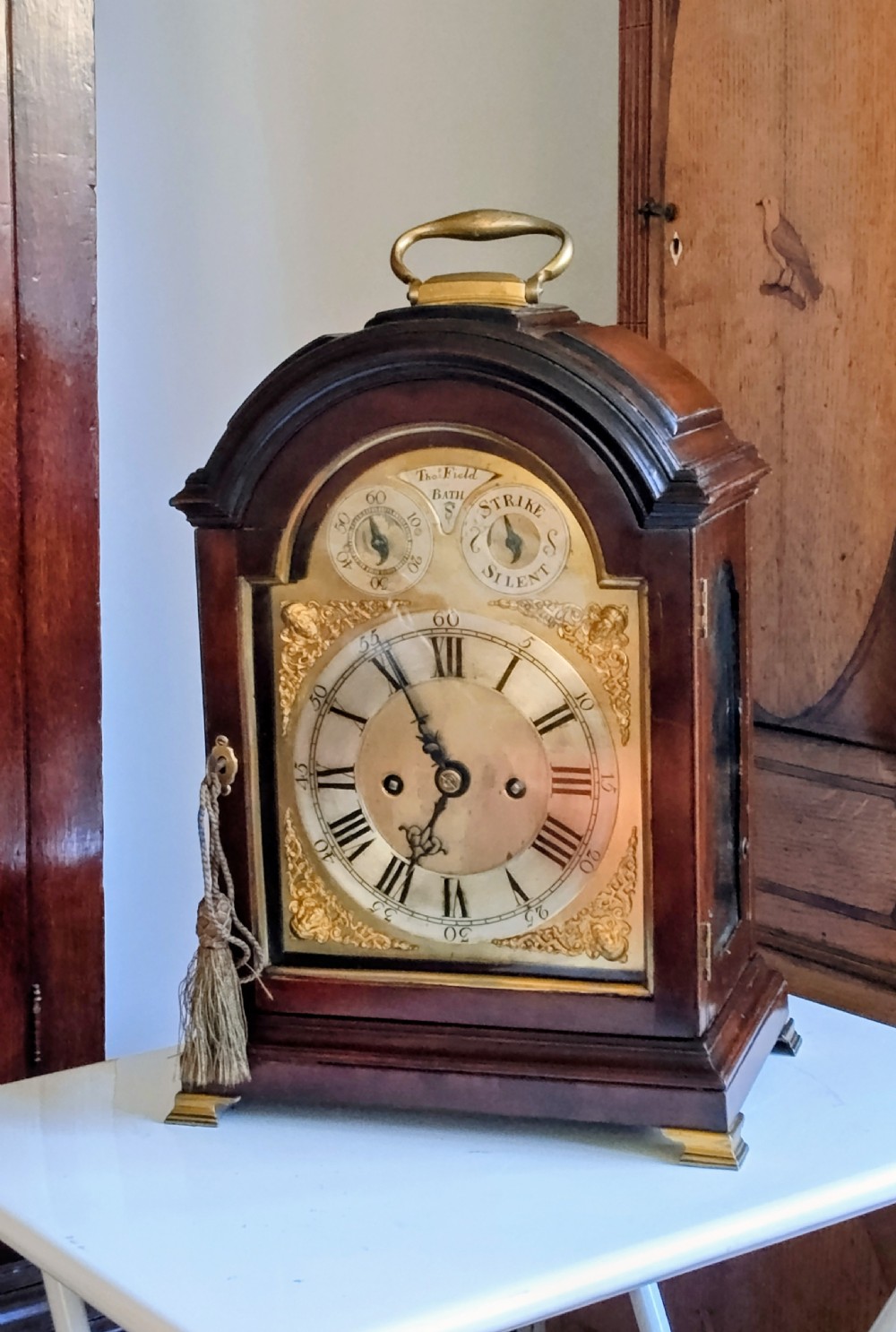 George III Mahogany Verge Fusee Bracket Clock Engraved Plate View IX