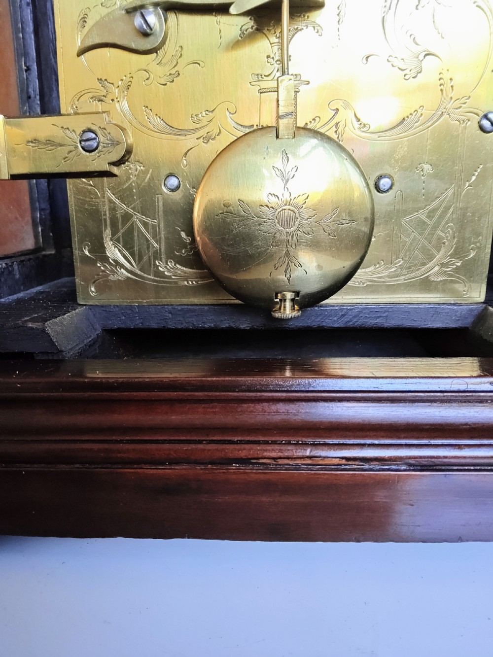 George III Mahogany Verge Fusee Bracket Clock Engraved Plate View XII