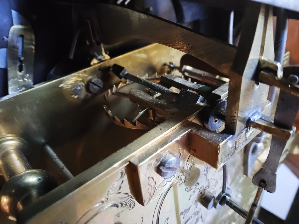 George III Mahogany Verge Fusee Bracket Clock Engraved Plate View XIV