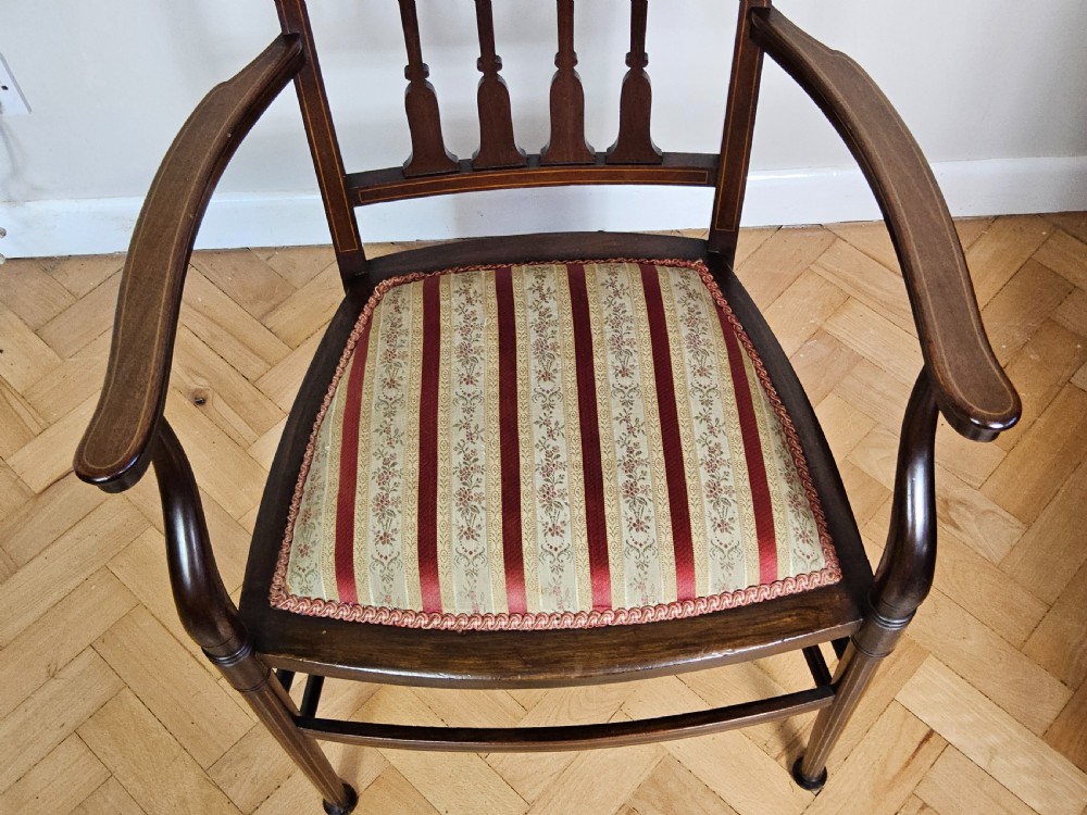 Edwardian inlaid mahogany elbow chair View V