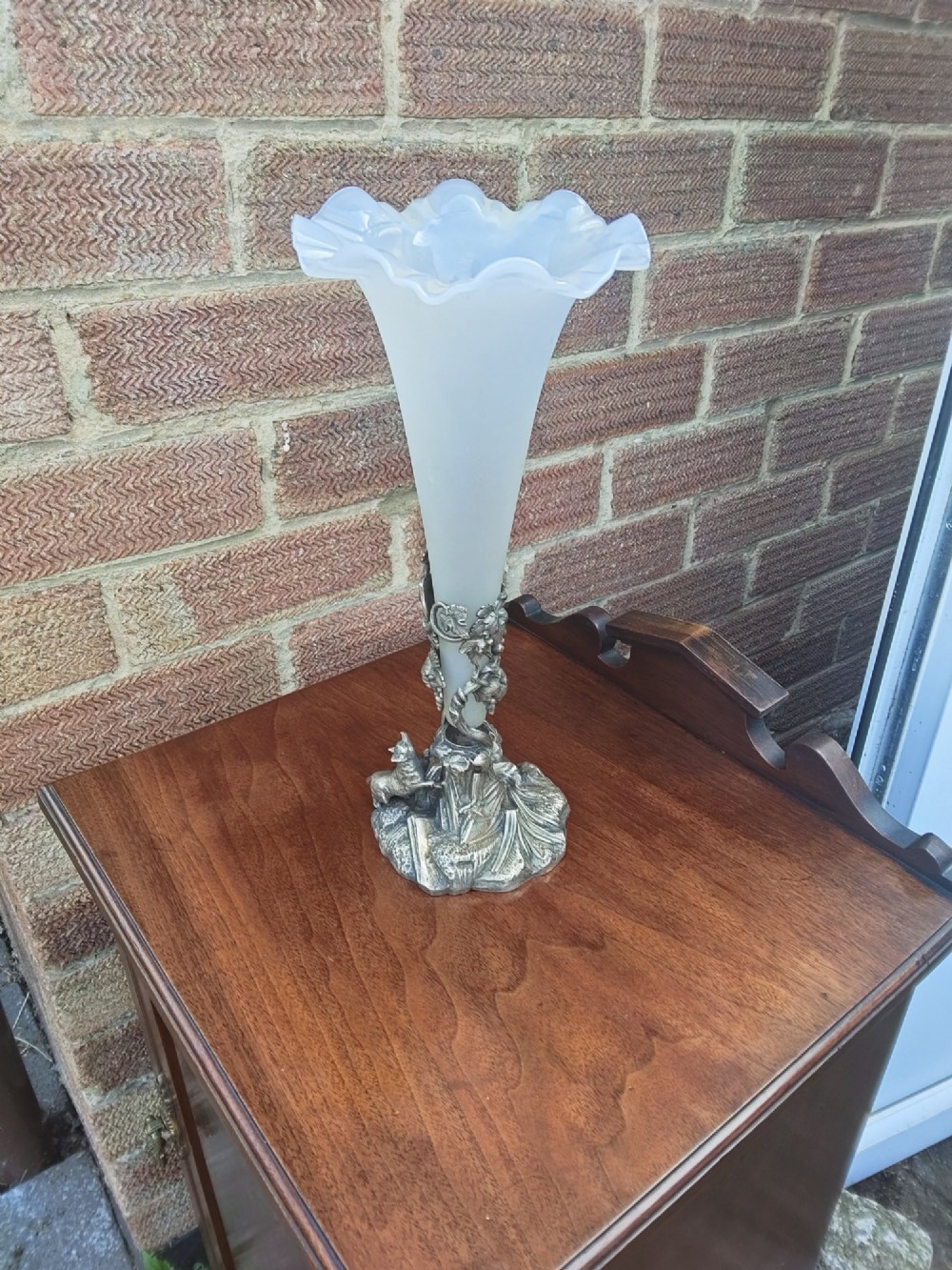 White Metal & Opaque Glass Epergne - Fox & Grapes