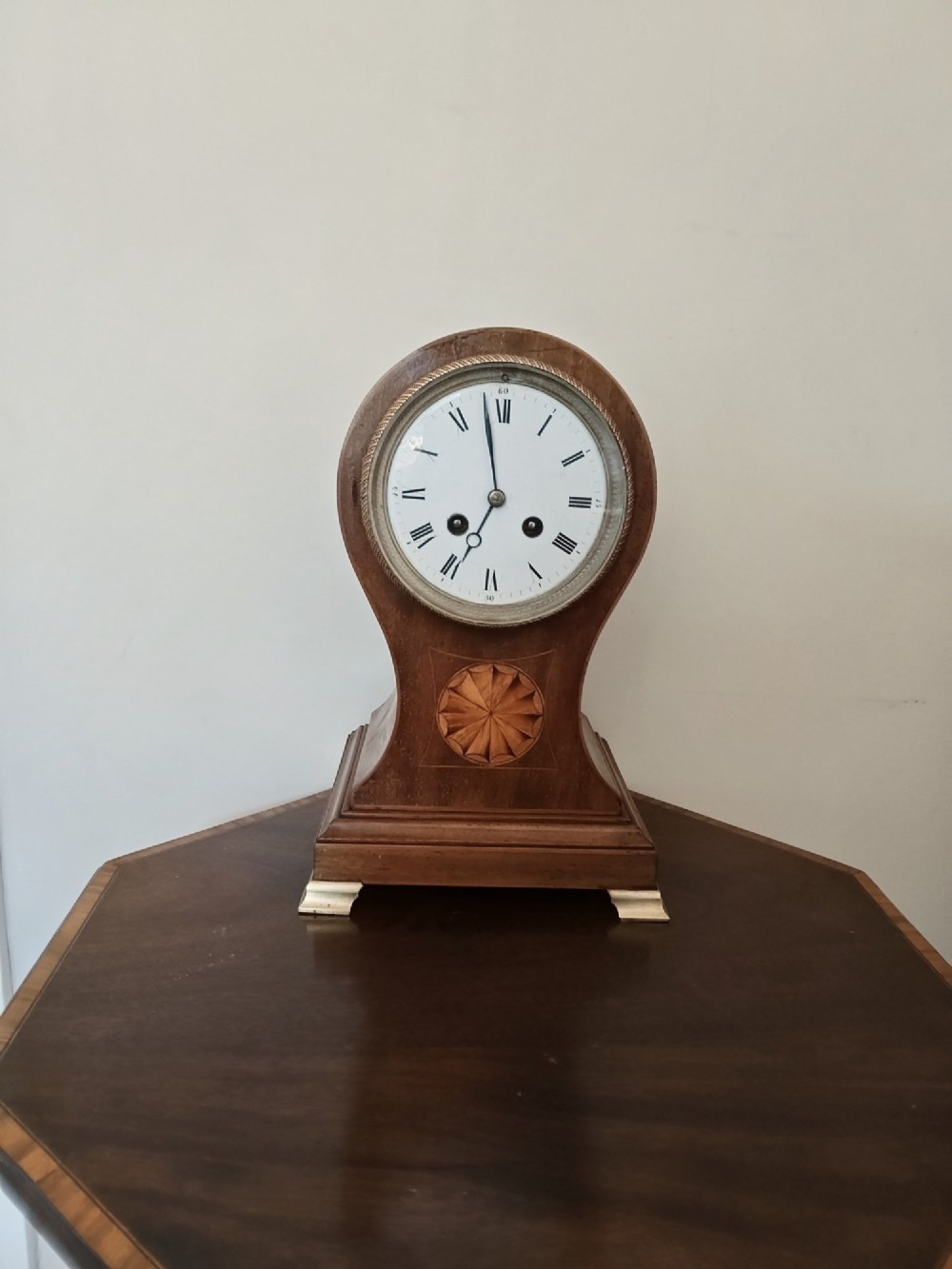 Small French Striking Balloon Mahogany Inlaid Clock