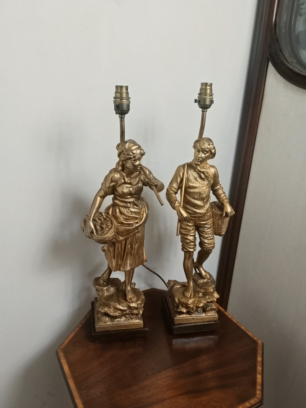 E Rousseau Pair of Gilt Figural Table Lamps
