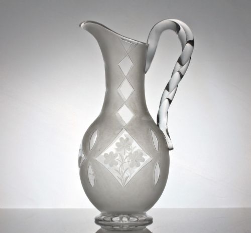 VICTORIAN RICHARDSONS OF STOURBRIDGE CUT AND ENGRAVED SET OF WATER JUG AND TWO GOBLETS - ADDITIONAL PHOTO 1