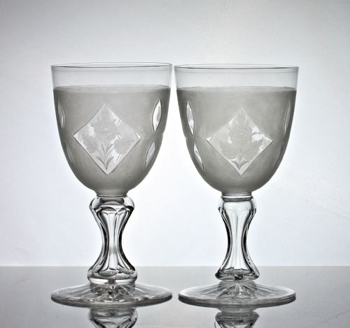 VICTORIAN RICHARDSONS OF STOURBRIDGE CUT AND ENGRAVED SET OF WATER JUG AND TWO GOBLETS - ADDITIONAL PHOTO 7
