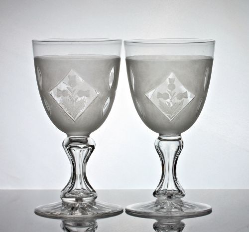 VICTORIAN RICHARDSONS OF STOURBRIDGE CUT AND ENGRAVED SET OF WATER JUG AND TWO GOBLETS - ADDITIONAL PHOTO 8