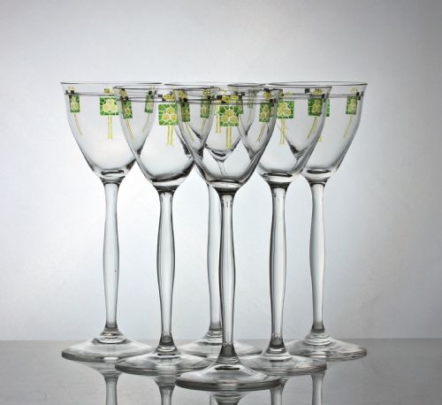 set of six early 20th century theresienthal enamelled wine glasses - CATEGORY: ANTIQUE GLASS - DATED 1910