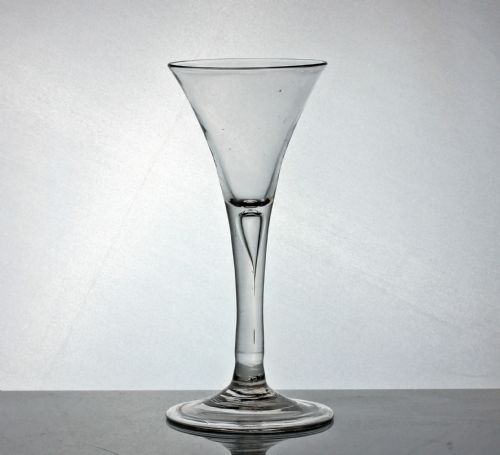 georgian plain stem wine glass trumpet bowl folded foot air tear - CATEGORY: ANTIQUE GLASS - DATED 18TH CENTURY