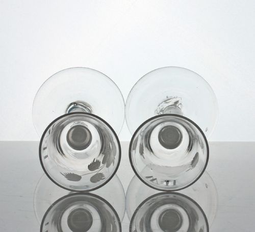 GEORGIAN PAIR OF JACOBITE ENGRAVED DOUBLE SERIES OPAQUE TWIST WINE GLASSES - ADDITIONAL PHOTO 4