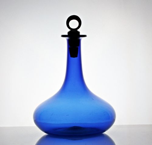 william ivearly victorian bristol blue mell decanter - CATEGORY: ANTIQUE GLASS - DATED 19TH CENTURY