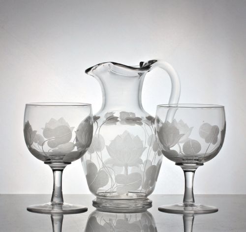 richardsons of stourbridge water lily pattern jug and goblets - CATEGORY: ANTIQUE GLASS - DATED 19TH CENTURY
