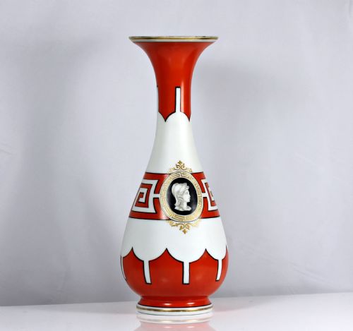 victorian large white opaline glass harrach etruscan vase - CATEGORY: ANTIQUE GLASS - DATED 19TH CENTURY