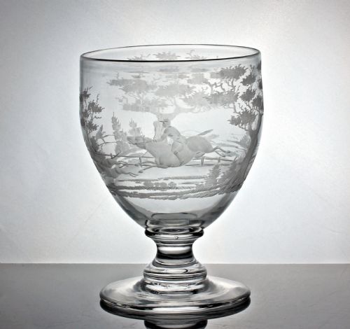 VICTORIAN LARGE PAIR OF HUNTING SCENE ENGRAVED MIXING RUMMERS - ADDITIONAL PHOTO 6