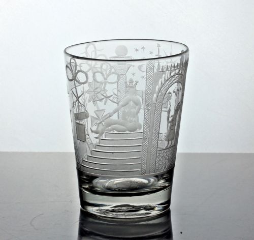 georgian english masonic engraved tumbler - CATEGORY: ANTIQUE GLASS - DATED 19TH CENTURY