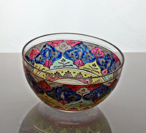 FRITZ HECKERT JODHPUR RANGE ENAMELLED SMALL GLASS BOWL - ADDITIONAL PHOTO 3