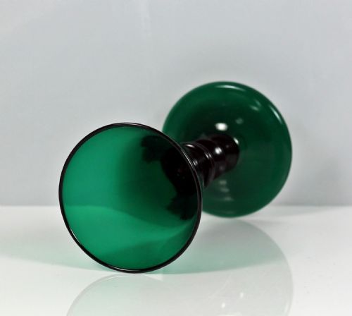 VICTORIAN SET OF SIX BRISTOL GREEN KNOPPED STEM WINE GLASSES - ADDITIONAL PHOTO 2