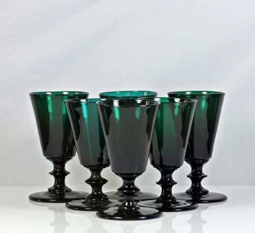victorian set of six bristol green bucket bowl wine glasses - CATEGORY: ANTIQUE GLASS - DATED 19TH CENTURY