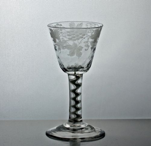 georgian scarce vineengraved double series opaque twist wine glass - CATEGORY: ANTIQUE GLASS - DATED 18TH CENTURY