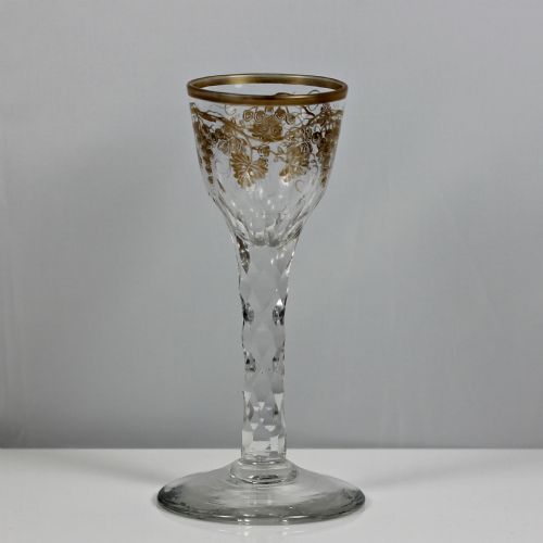 georgian james giles gilded facet cut stem wine glass - CATEGORY: ANTIQUE GLASS - DATED 18TH CENTURY