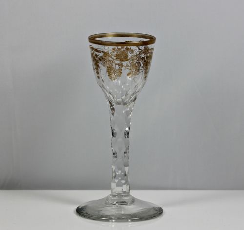 georgian james giles gilded facet cut stem wine glass - CATEGORY: ANTIQUE GLASS - DATED 18TH CENTURY